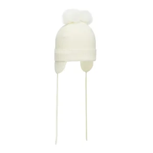 Cappello in cotone bianco con paraorecchie, 0-2 mesi