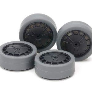 Tamiya 15545 Mini 4wd Hard Small Dia. Low Profile Tires (26mm/Gray) & Carbon Wheels (Dish, For Super X & XX Chassis)