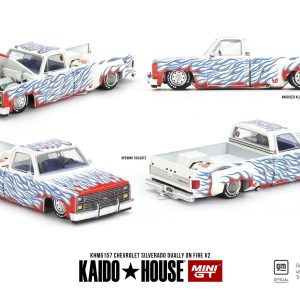 Mini GT KHMG157 Kaido House Chevrolet Silverado Dually On Fire V2 Die Cast 1/64