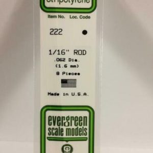 Evergreen Scale Models N.222 Polystyrene Rod 1.6mm Dia. (8pcs)
