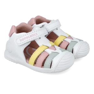 Sandali primi passi in pelle, Bianco multicolore