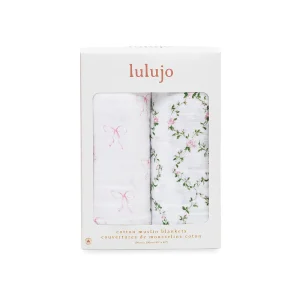 Copertina mussola cotone, Set da 2 - 100x100cm, Fiocchi e Traliccio di Rose