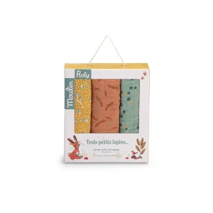 Set 3 copertine mussola cotone bio, Trois petits lapins