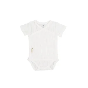 Body incrociato manica corta cotone bio pointelle, Bianco
