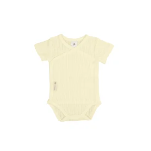 Body incrociato manica corta cotone bio pointelle, Ecru