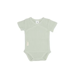 Body incrociato manica corta cotone bio pointelle, Verde