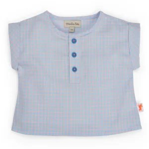 Camicetta in cotone blu quadretti, Loris