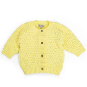 Cardigan in maglia cotone bio giallo, Lumiere