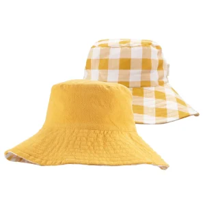 Cappello da sole reversibile, Quadretti ocra (3-6 anni)