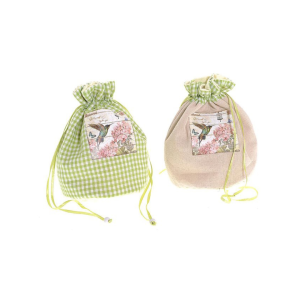 Set 2 sacchetti in lino e cotone decoro Bird & Flower 14x12x22 cm