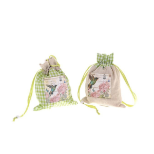 Set 2 sacchettini in lino e cotone decoro Bird & Flower 15×12 cm