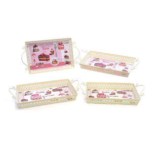 Set 2 vassoi in latta rettangolari decoro bakery cake