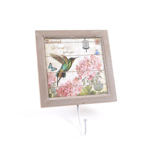 Set 3 quadri in legno decoro Bird & Flower con gancio per appendere