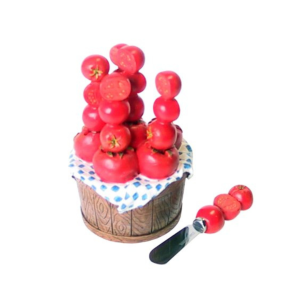 Set pezzi 7 spalma formaggio in poli-resina decorata con pomodori