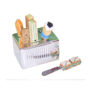 Set pezzi 7 spalma formaggio in poli-resina decorata con tostapane