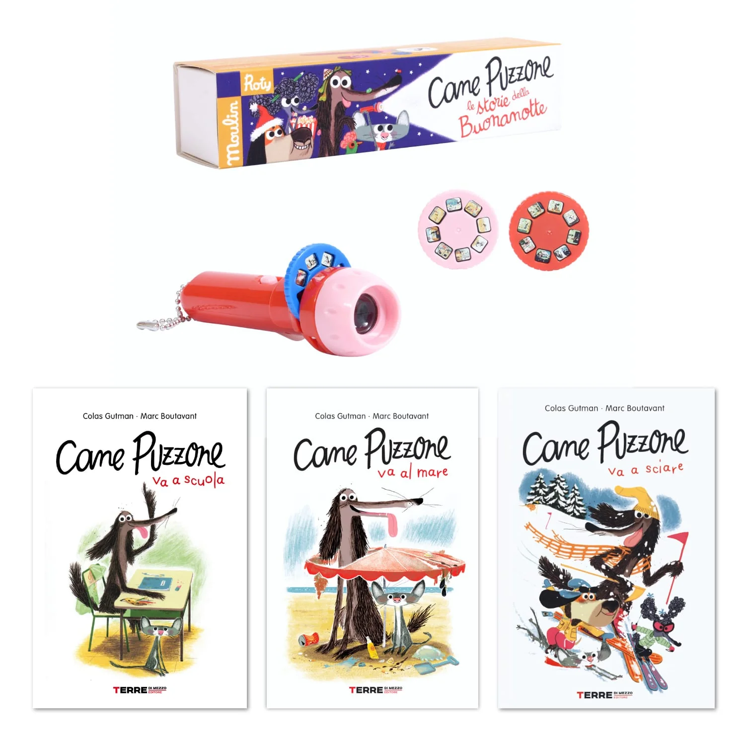 Pacchetto Lampada storie e 3 Libri, Cane Puzzone