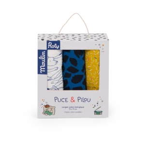 Set 3 copertine mussola cotone bio, Puce e Pilou