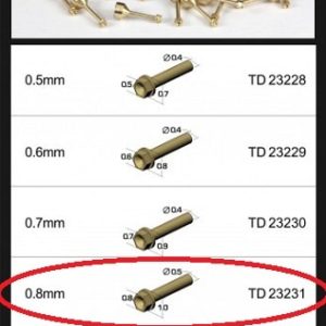 Top Studio TD23231 Hex Rivet (A) Brass 0.8mm (10pcs) Rivetti Esagonali Ottone
