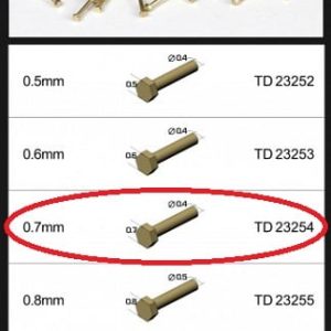 Top Studio TD23254 Hex Rivet (C) Brass 0.7mm (10pcs) Rivetti Esagonali Ottone