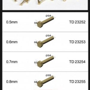Top Studio TD23256 Hex Rivet (C) Brass 0.9mm (10pcs) Rivetti Esagonali Ottone
