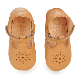 Scarpine in pelle con cinturino a T, Marrone
