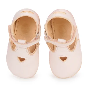 Scarpine in pelle con cinturino a T, Rosa cuoricino