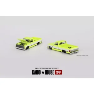 Mini GT KHMG112 Kaido House Chevrolet Silverado Kaido Works FLO Yellow/White Die Cast 1/64