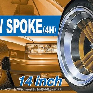 Aoshima Wheels Shadow Spoke (4H) 14 Inch Set Gomme e Cerchi Kit Montaggio 1/24
