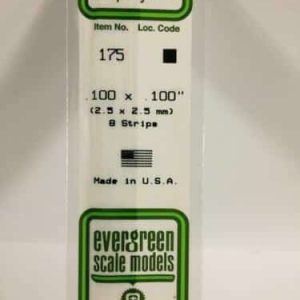 Evergreen Scale Models N.175 Polystyrene Strip 2.5×2.5mm (8pcs)